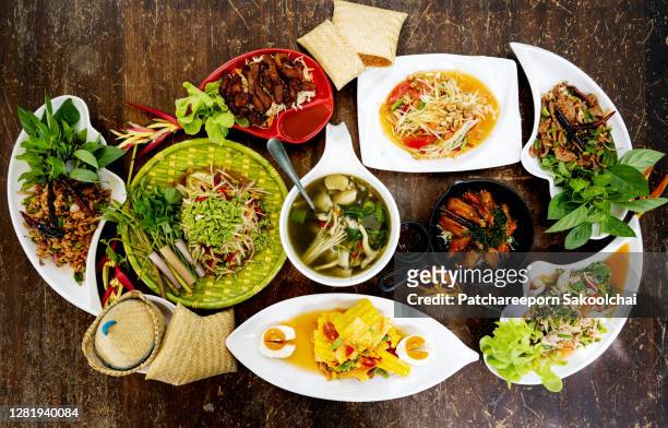 thai local food, som tam - southeast stock pictures, royalty-free photos & images