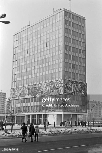 Haus des Lehrers building at Alexanderplatz square in the Eastern part of Berlin, Germany 1970.