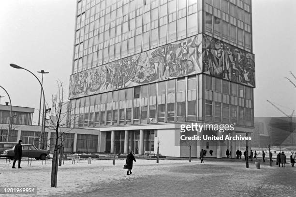 Haus des Lehrers building at Alexanderplatz square in the Eastern part of Berlin, Germany 1970.
