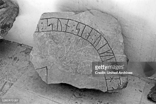 Runestone fragment in Mariefred, 1969.