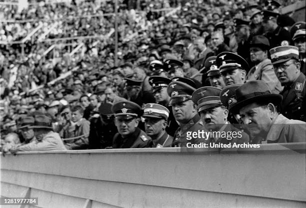 Summer Olympics 1936 - Germany, Third Reich - Olympic Games, Summer Olympics 1936 in Berlin. Reich Chancellor Adolf Hitler during the competitions -...