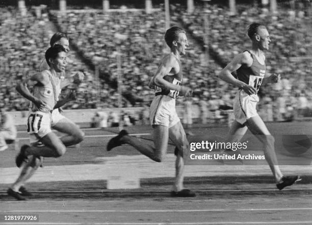 Summer Olympics 1936 - Germany, Third Reich - Olympic Games, Summer Olympics 1936 in Berlin. Long-distance runner at the Olympic arena. Image date...