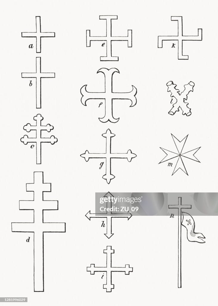 Cross shapes in heraldry, wood engravings, published in 1893