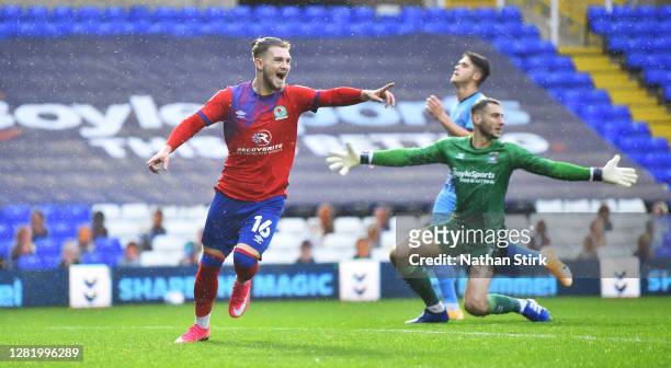 Harvey Elliott of Blackburn Rovers celebrates after he scores their third goal during the Sky Bet Championship match between Coventry City and...