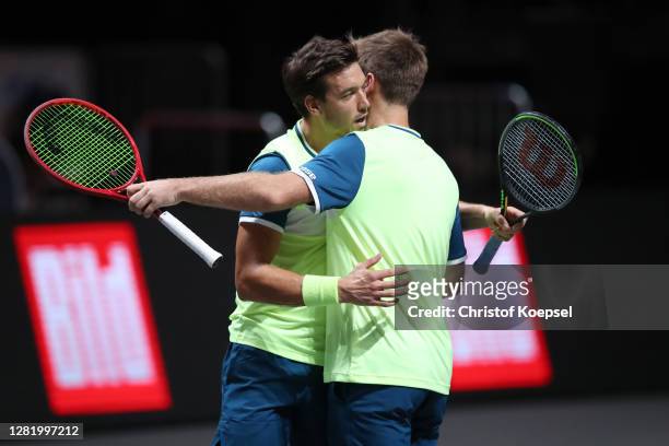 Andreas Mies of Germany and Kevin Krawietz of Germany celebrate winning the double semi final match between Marcus Daniell of New Zealand and Philipp...