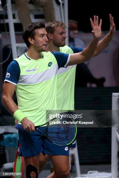 Andreas Mies of Germany and Kevin Krawietz of Germany celebrate after winning the double semi final match between Marcus Daniell of New Zealand and...