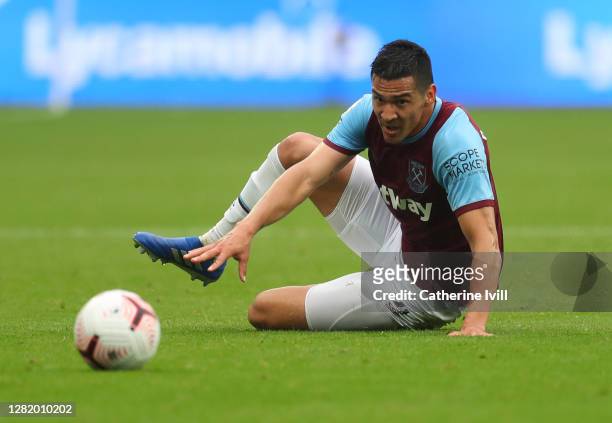 Fabian Balbuena of West Ham United during the Premier League match between West Ham United and Manchester City at London Stadium on October 24, 2020...