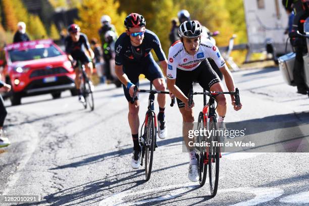 Jai Hindley of Australia and Team Sunweb White Best Young Rider Jersey / Tao Geoghegan Hart of The United Kingdom and Team INEOS Grenadiers / during...