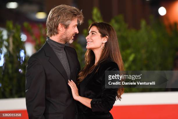 Kim Rossi Stuart and Ilaria Spada attend the red carpet of the movie "Cosa Sarà" during the 15th Rome Film Festival on October 24, 2020 in Rome,...