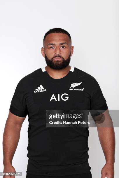 George Bower poses during the All Blacks team headshots session on October 24, 2020 in Auckland, New Zealand.