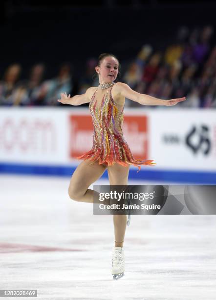 Mariah Bell of the USA competes in the Ladies Free Skating program during the ISU Grand Prix of Figure Skating at the Orleans Arena on October 24,...