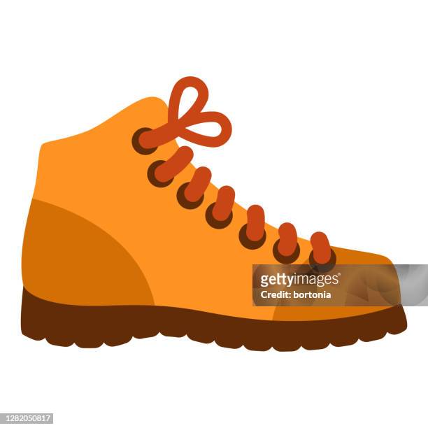 hiking boot icon on transparent background - shoelace stock illustrations