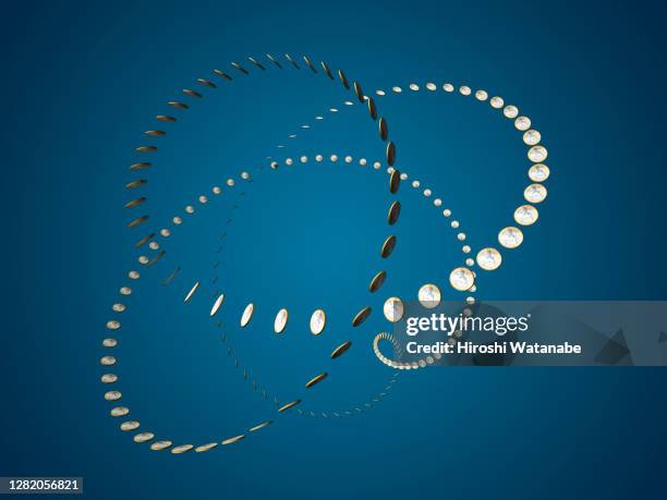 lines of circulating coins (1 euro coin) - circulaire economie stockfoto's en -beelden