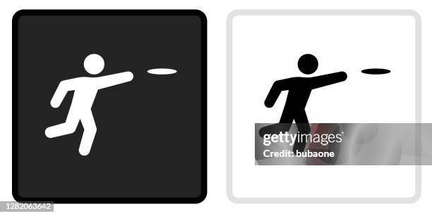 frisbee icon on black button with white rollover - frisbee stock illustrations