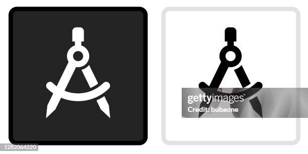 math compass icon on black button with white rollover - drawing compass stock illustrations