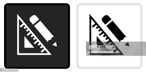 protractor and pencil icon on black button with white rollover - protractor icon stock illustrations