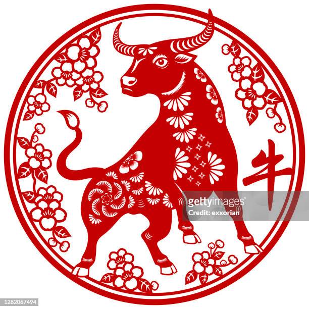 ilustraciones, imágenes clip art, dibujos animados e iconos de stock de papel de buey de año nuevo - year of the ox
