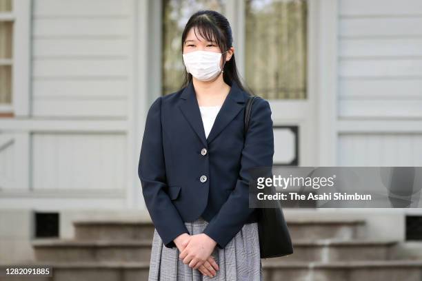 Princess Aiko speaks to media after attending Gakushuin University for the first time on October 24, 2020 in Tokyo, Japan. Due to the novel...
