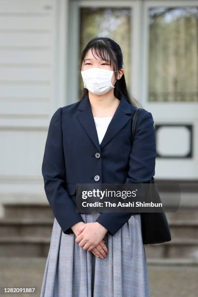 Princess Aiko speaks to media after attending Gakushuin University for the first time on October 24, 2020 in Tokyo, Japan. Due to the novel...