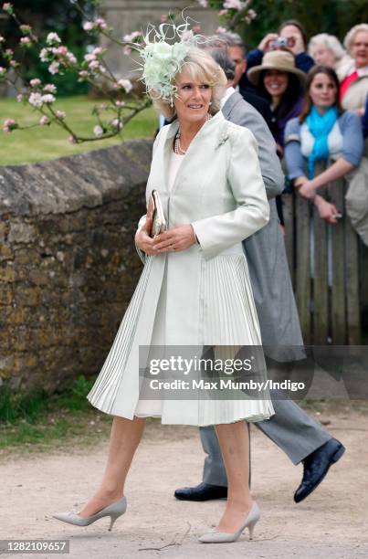 Camilla, Duchess of Cornwall attends the wedding of her daughter Laura Parker Bowles and Harry Lopes at St Cyriac's Church on May 6, 2006 in Lacock,...