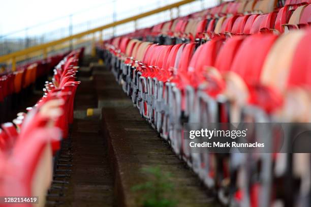 Empty seats are seen inside the stadium prior to the Ladbrokes Scottish Premiership match between Aberdeen and Celtic at Pittodrie Stadium on October...