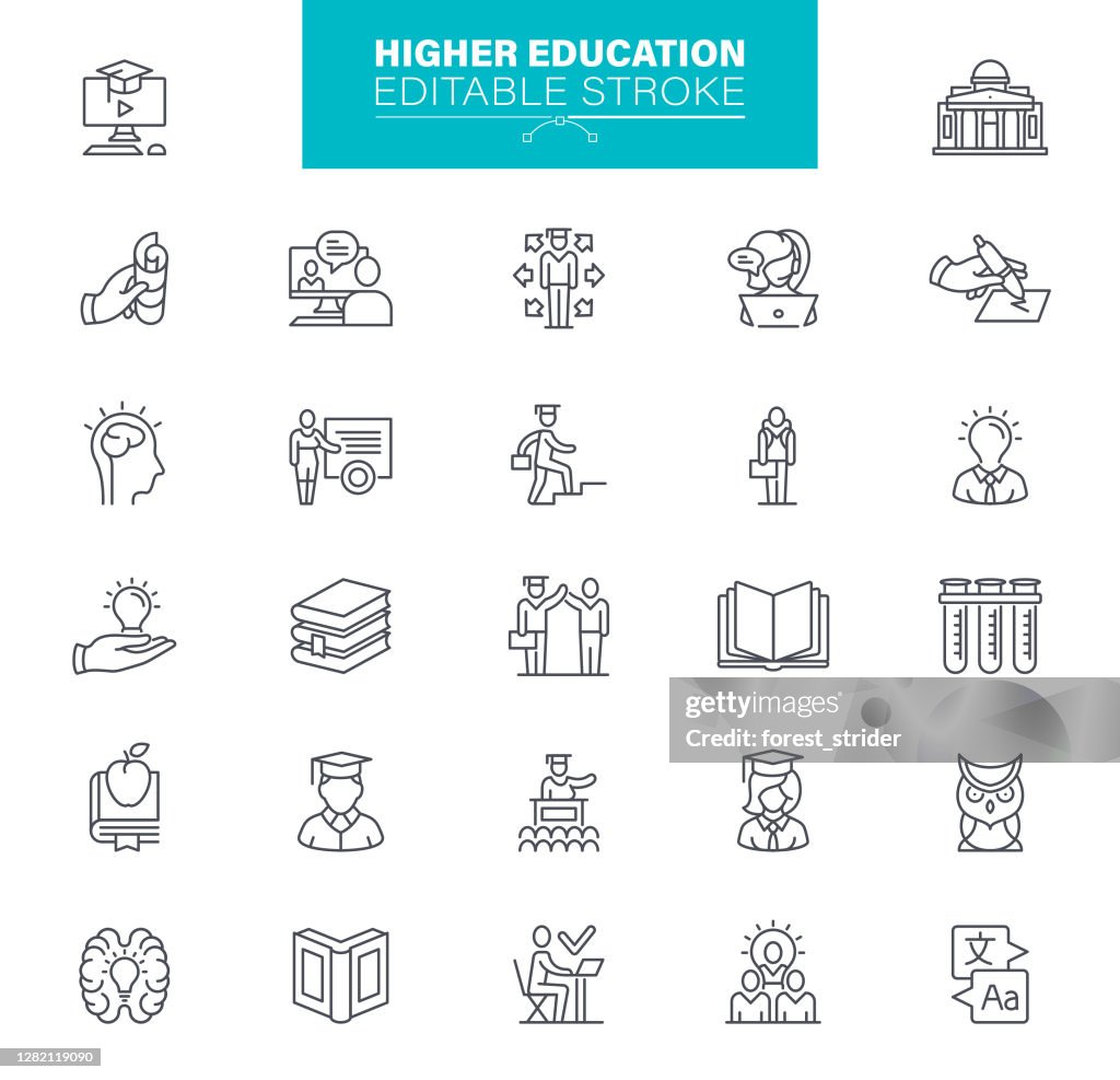 Higher Education Icons Editable Stroke