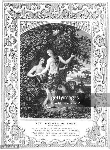 vintage new testament illustration image of the garden of eden - adam and eve in garden of eden foto e immagini stock