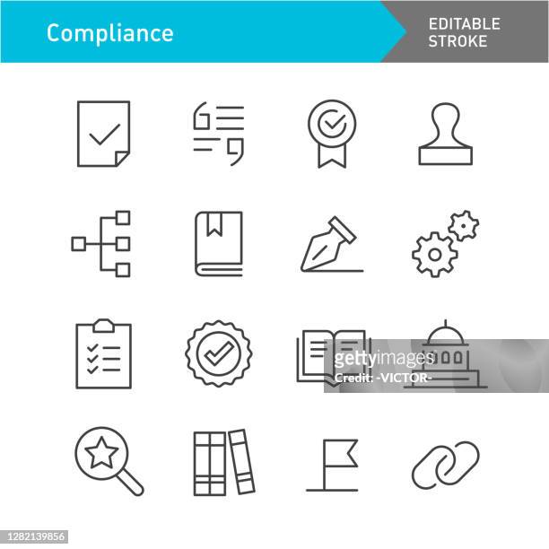 compliance icons - line series - editable stroke - conformity stock illustrations