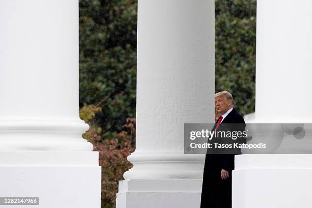 President Donald Trump walks out of White House on October 25, 2020 in Washington, DC. Trump is heading to campaign rallies in New Hampshire and...