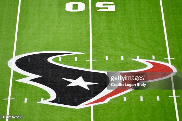 Detail view of the Houston Texans logo prior to the game between the Houston Texans and the Green Bay Packers at NRG Stadium on October 25, 2020 in...