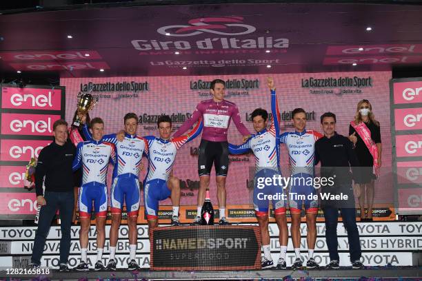 Podium / Arnaud Demare of France, Kilian Frankiny of Switzerland, Jacopo Guarnieri of Italy, Simon Guglielmi of France, Ignatas Konovalovas of...