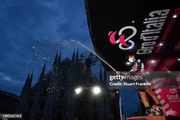 Podium / Thomas De Gendt of Belgium and Team Lotto Soudal Most Combative Rider / Celebration / Champagne / Duomo di Milano / Milan Cathedral / during...