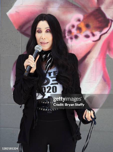Singer/actress Cher campaigns for Joe Biden and Kamala Harris at a Pride brunch event at The Garden Las Vegas on October 25, 2020 in Las Vegas,...