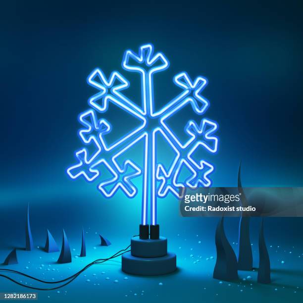 Abstract neon lamp blue snowflake shape background object