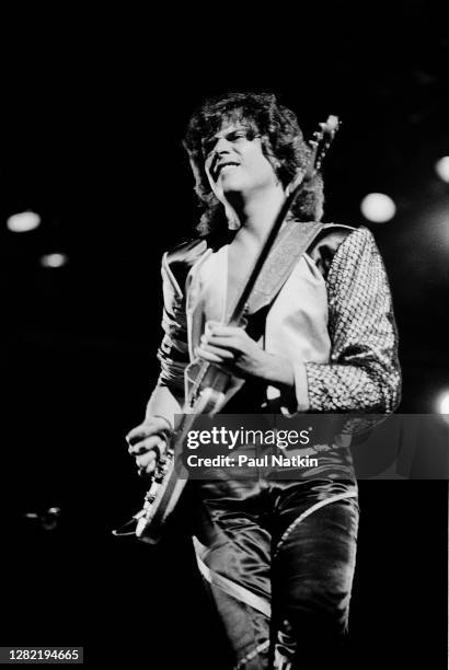 South African Progressive Rock musician Trevor Rabin, of the group Yes, performs onstage at the Poplar Creek Music Theater, Hoffman Estates,...