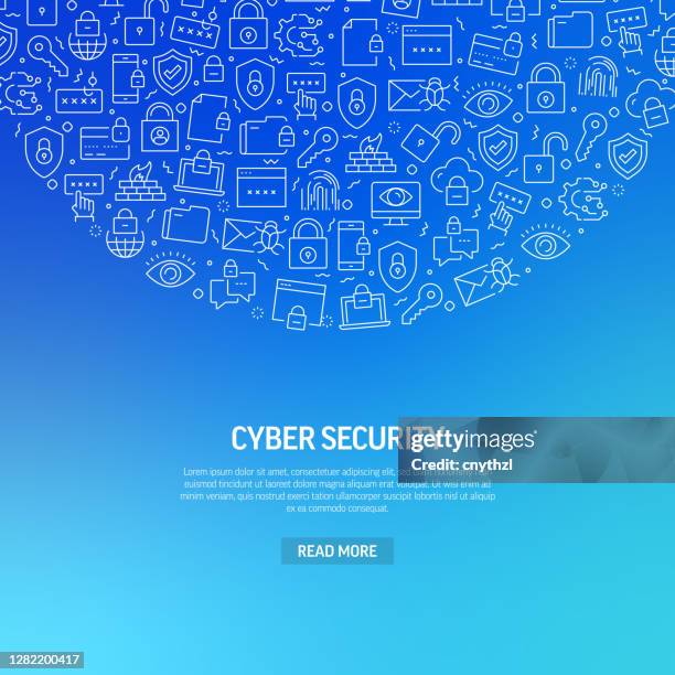 cyber security related banner design with pattern. modern line style icons vector illustration - on computer plain background stock illustrations