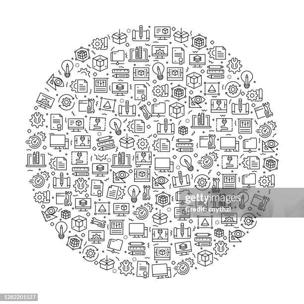 3d printing technology related pattern design - stem vector stock illustrations
