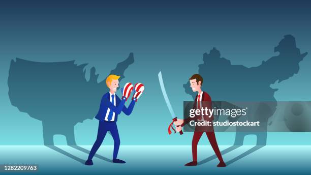 wettbewerb in amerika und china - konfrontation stock-grafiken, -clipart, -cartoons und -symbole