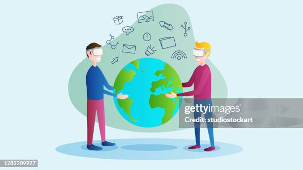 virtual reality - isometric globe stock illustrations