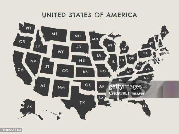 united states vector map illustration with state labels - new york state map vector stock illustrations