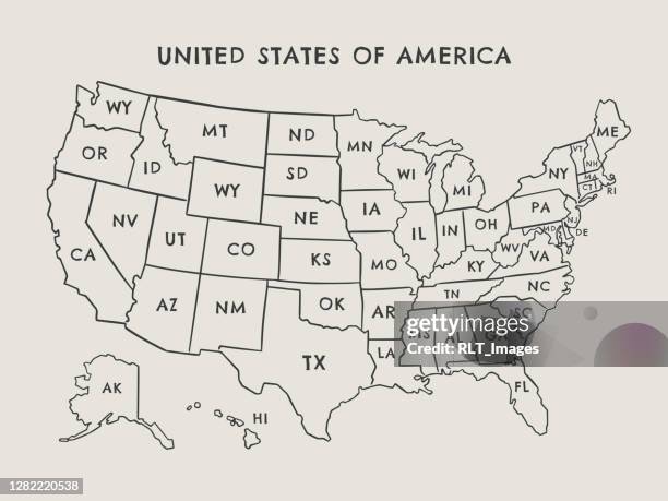 united states vector map illustration with state labels - oregon v illinois stock illustrations