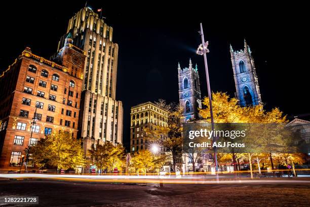 old montreal at night. - vieux montréal stock pictures, royalty-free photos & images