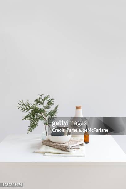 sustainable beauty - vegan soaps and aromatherapy oil, re-useable vessels - useable stock pictures, royalty-free photos & images