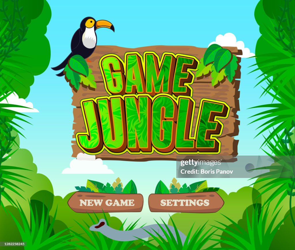 Video Game Intro Screen For Mobile App With Jungle Trees And Bright ...