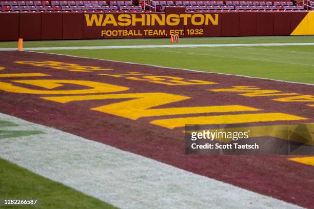 General view of the Washington Football Team logo on the stadium before the game between the Washington Football Team and the Dallas Cowboys at...