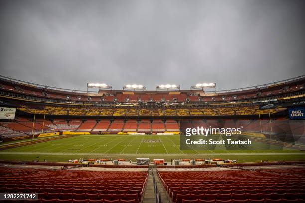 General view of the stadium after the game between the Washington Football Team and the Dallas Cowboys at FedExField on October 25, 2020 in Landover,...