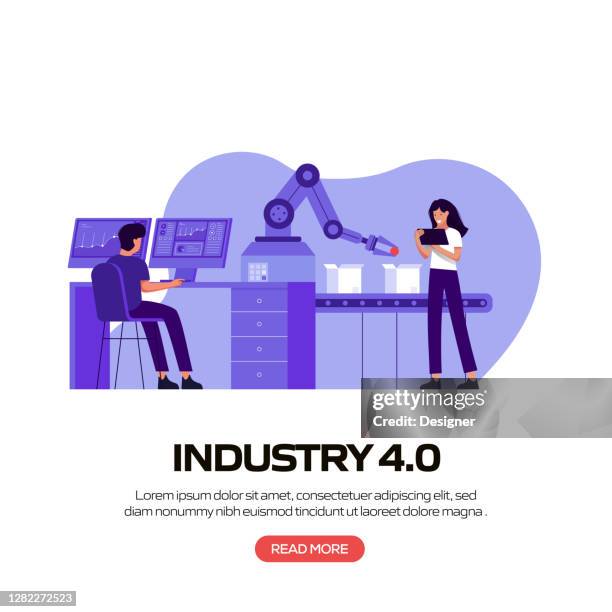 ilustrações de stock, clip art, desenhos animados e ícones de industry 4.0 concept vector illustration for website banner, advertisement and marketing material, online advertising, business presentation etc. - industry 4 0