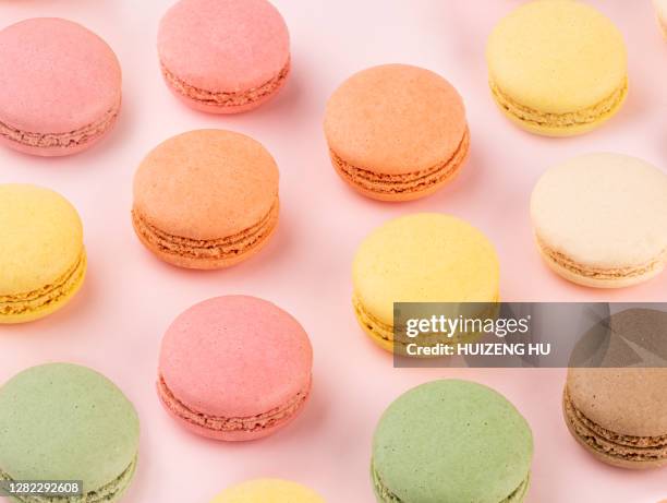 french colorful macarons background - macaroons pattern stock pictures, royalty-free photos & images