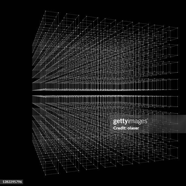 riesige drahtgitter aus kleinen würfeln. mit perspektive. - wireframe stock-grafiken, -clipart, -cartoons und -symbole