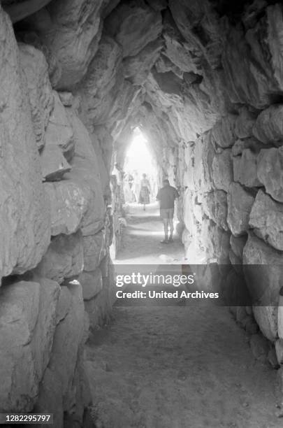 Greece - Inside the Treasury of Atreus in Mycenae, Greece, 1950s. Inside the treasury of Atreus at Mycenae, Greece, 1950s.